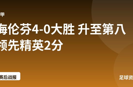 海伦芬4-0大胜 升至第八领先精英2分