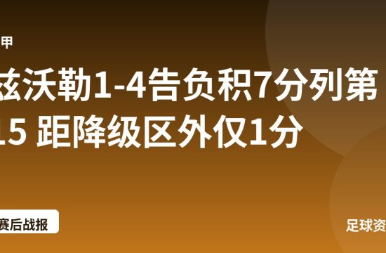 兹沃勒1-4告负积7分列第15 距降级区外仅1分